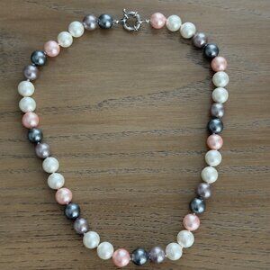 Vintage Pink Grey Faux Pearl Necklace Silver Tone Clasp 18" Multicolor